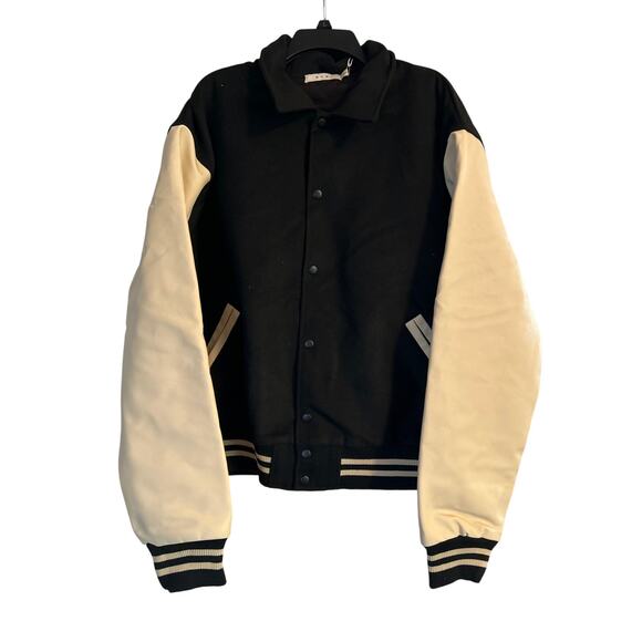 NWT NMNI Varsity Style Jacket Faux Leather Sleeves Quilted Lining Black Size XL - Picture 1 of 7